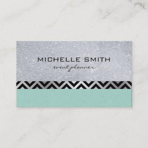 Carte De Visite Parties scintillant avec Motif Chevron en argent v