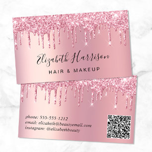 Carte De Visite Parties scintillant Beauté QR Code rose
