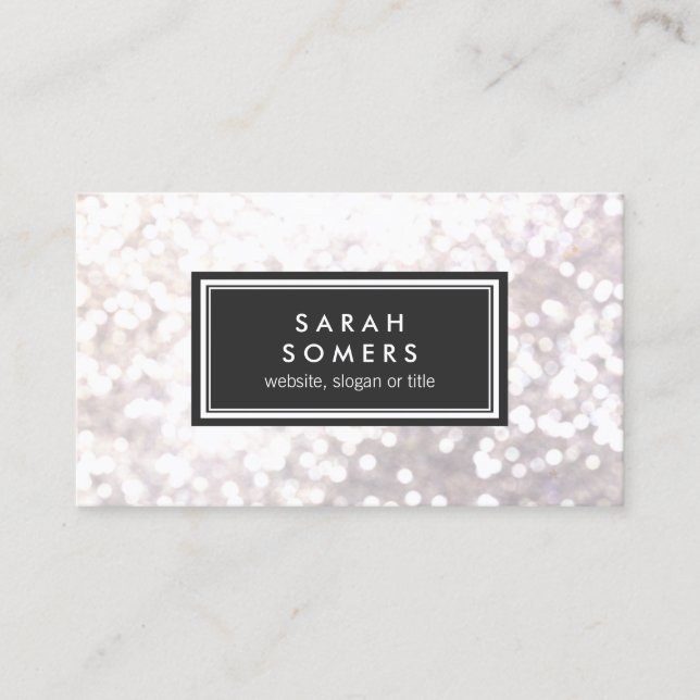 Carte De Visite Parties scintillant blanche branchée Bokeh Plaque  (Devant)