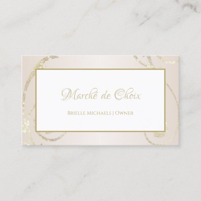 Carte De Visite Parties scintillant blanche et or Filigree Beauté  (Devant)