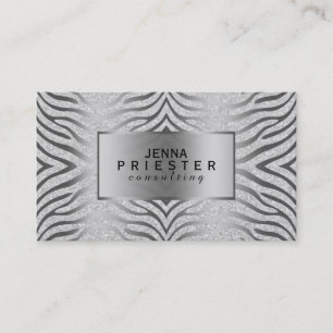 Carte De Visite Parties scintillant blanche moderne et bandes Zebr