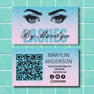 Carte De Visite Parties scintillant Bleu Dégradé Lashes QR Code Sc