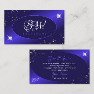 Carte De Visite Parties scintillant Bleu Royal Stars Diamonds Mono