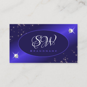 Carte De Visite Parties scintillant Bleu Royal Stars Diamonds Mono