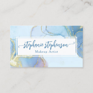 Carte De Visite Parties scintillant Bleue Aquarelle Mode Liste de 