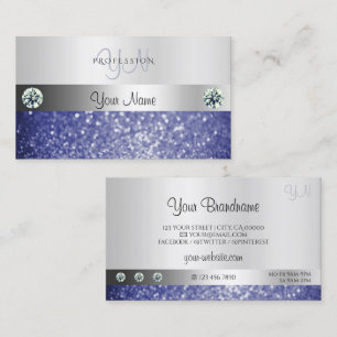 Carte De Visite Parties scintillant Bleue Luxueuse Monogramme Silv