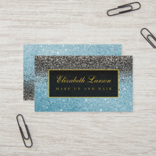 Carte De Visite Parties scintillant bleue moderne Black Aqua Maqui