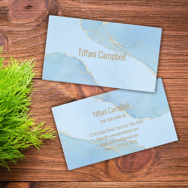 Carte De Visite Parties scintillant bleue tendance cheveux et maqu (Créateur téléchargé)