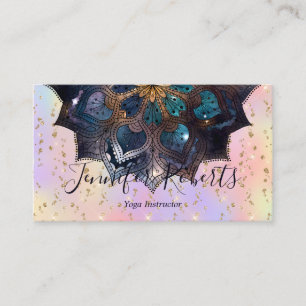 Carte De Visite Parties scintillant Boho Floral Blue Gold Mandala 