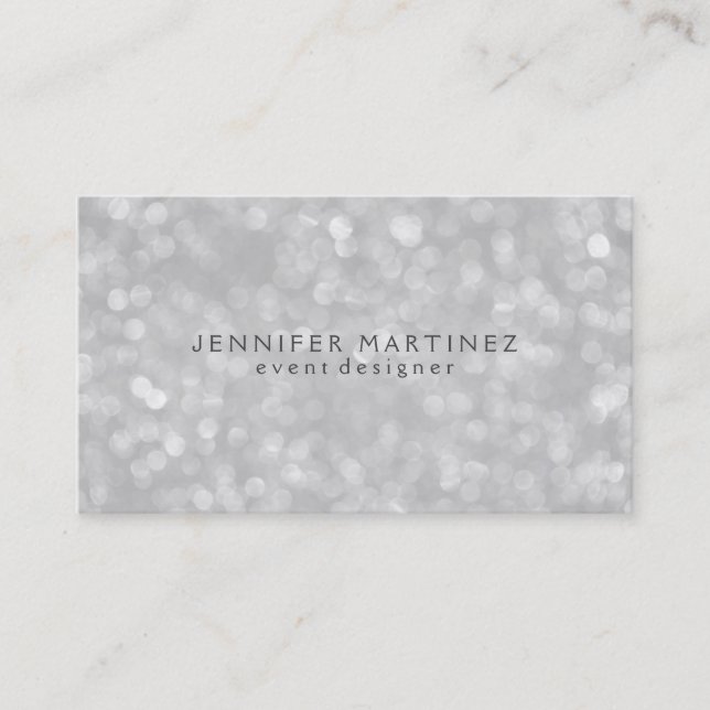 Carte De Visite Parties scintillant Bokeh en argent et étincelles (Devant)
