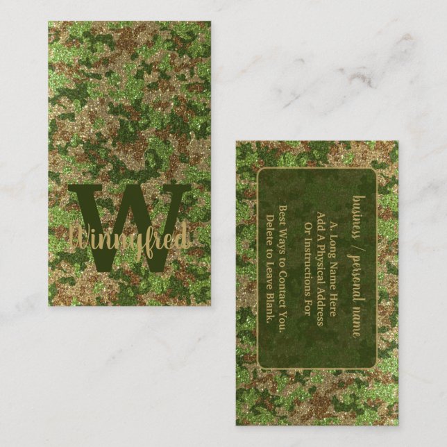 Carte De Visite Parties scintillant Camouflage Brown vert Camo Nom (Devant / Derrière)