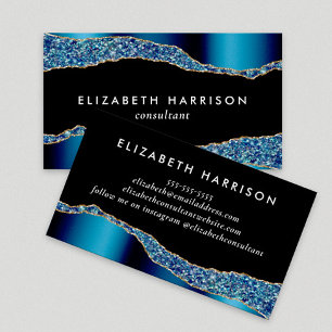 Carte De Visite Parties scintillant chic bleu noir