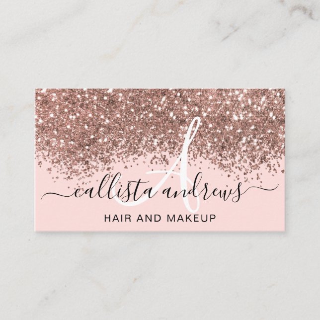 Carte De Visite Parties scintillant Confetti en or rose rose brill (Devant)