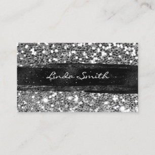 Carte De Visite Parties scintillant Confetti gris argent Brush noi