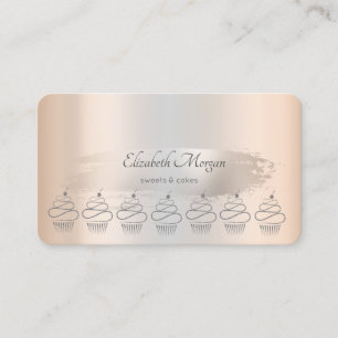 Carte De Visite Parties scintillant Cupcakes Silver Brush Stroke