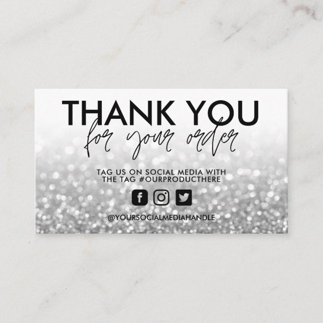 Carte De Visite Parties scintillant d'argent Merci à la mode (Devant)