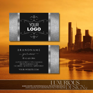 Carte De Visite Parties scintillant d'argent noir à l'oeil