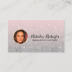 Carte De Visite Parties scintillant d'argent rose vif moderne Phot