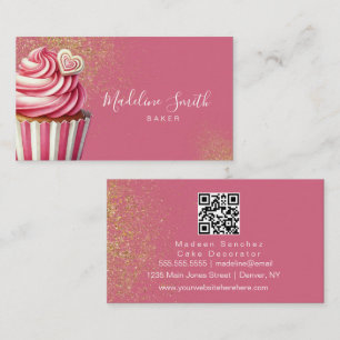 Carte De Visite Parties scintillant de boulangerie rose Cupcakes C
