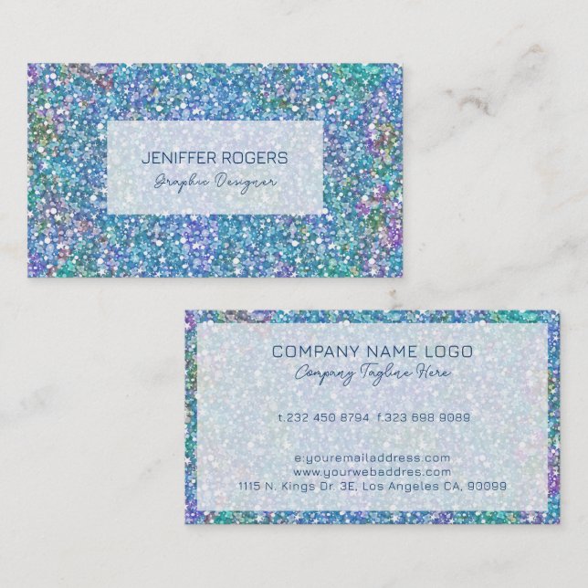Carte De Visite Parties scintillant de glamour bleu avec étincelle (Devant / Derrière)