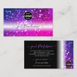 Carte De Visite Parties scintillant de luxe avec logo noir rose vi