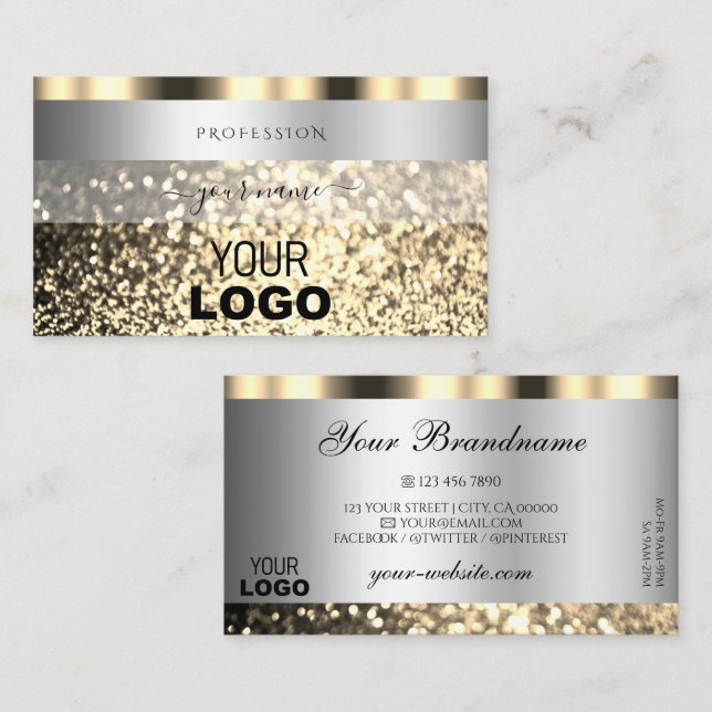 Carte De Visite Parties scintillant de luxe Silver et Gold Sparkli (Devant / Derrière)