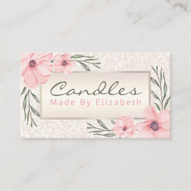 Carte De Visite Parties scintillant de perle Fleur Flamme de cire  (Devant)