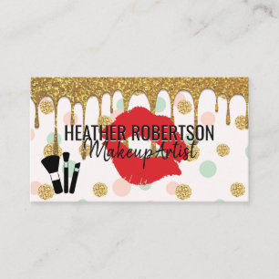 Carte De Visite Parties scintillant d'or   Baiser rouge   POIS