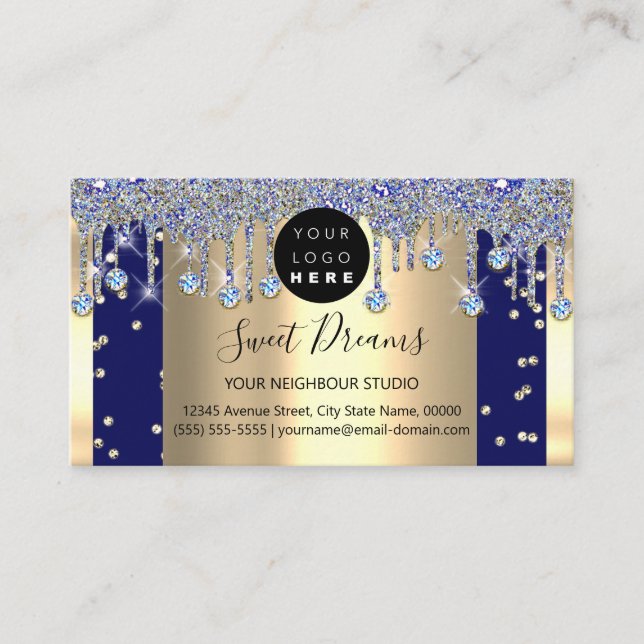 Carte De Visite Parties scintillant d'or Confetti Blue Navy Drives (Devant)