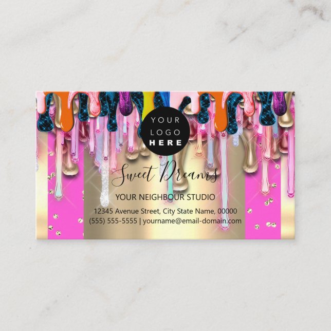 Carte De Visite Parties scintillant d'or Confetti Holographe cadre (Devant)