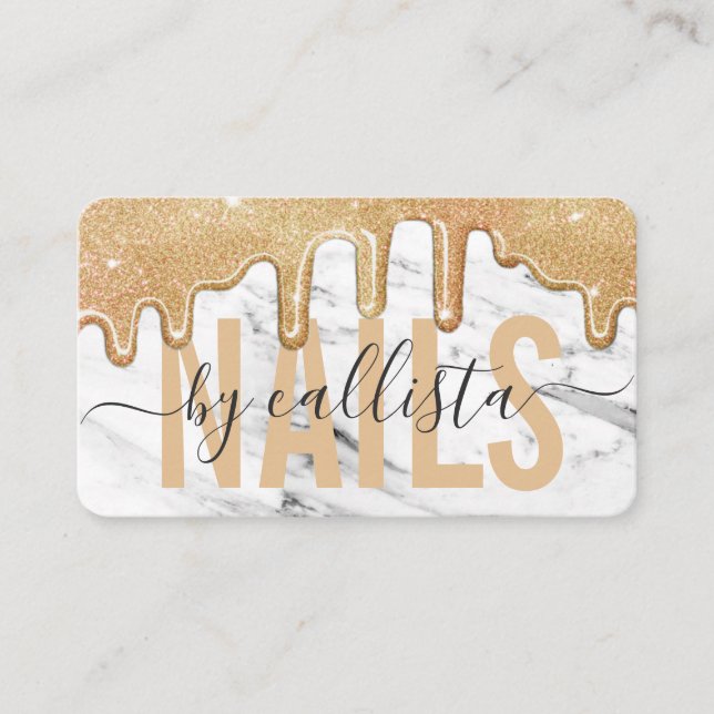 Carte De Visite Parties scintillant d'or Drives Marble Nail Artist (Devant)