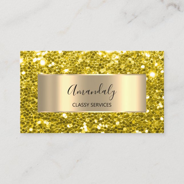 Carte De Visite Parties scintillant d'or Logo QRCode Lemon jaune B (Devant)