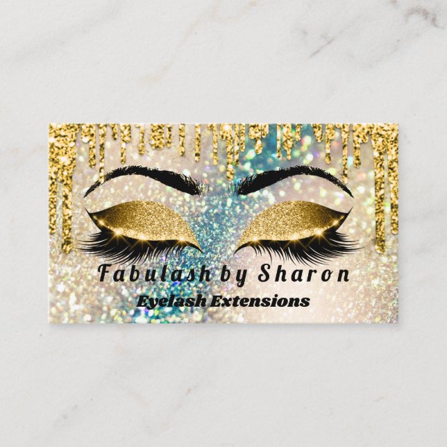 Carte De Visite Parties scintillant d'or maquillage Artiste Lashes (Devant)