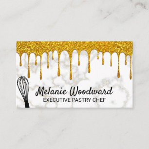 Carte De Visite Parties scintillant d'or   Marbre et Whisk d'or