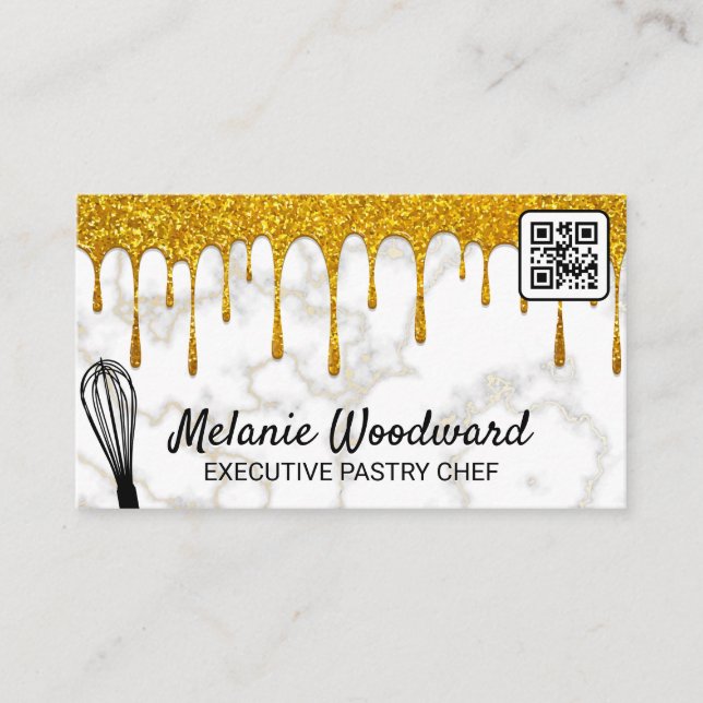 Carte De Visite Parties scintillant d'or | Marbre | Whisk | Code Q (Devant)