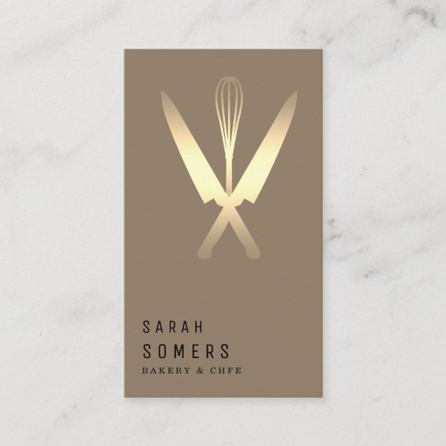 Carte De Visite Parties scintillant d'or moderne couteau & Whisk b (Devant)
