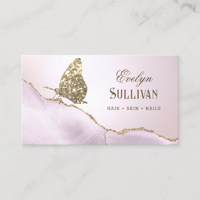 Carte De Visite Parties scintillant d'or Papillon Lilac Agate Cart (Devant)