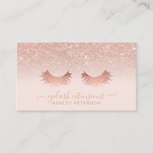 Carte De Visite Parties scintillant d'or rose moderne rousse cils  (Devant)