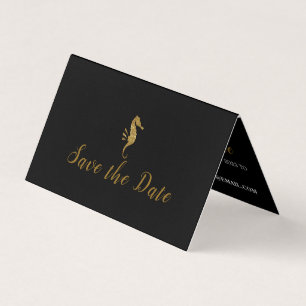 Carte De Visite Parties scintillant d'or Seahorse, photo Enregistr