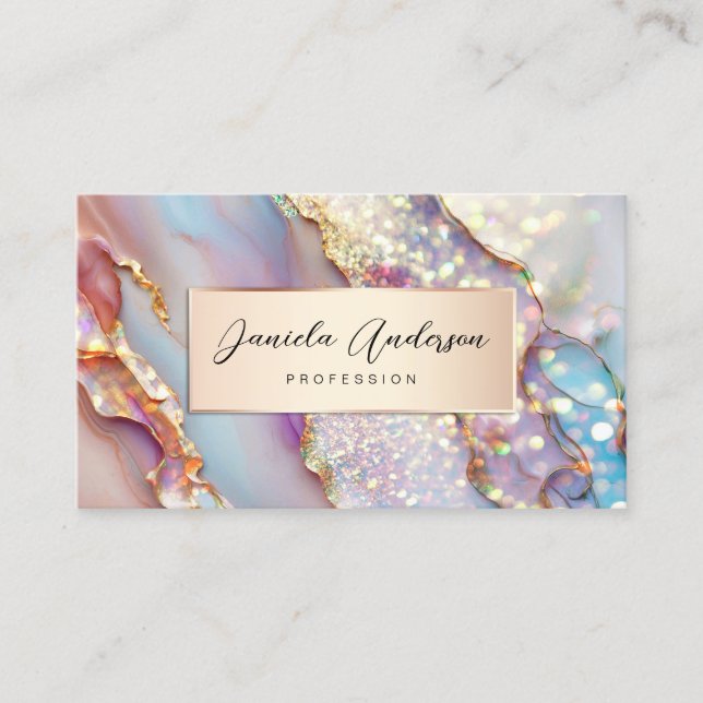 Carte De Visite Parties scintillant d'or Textures opales holograph (Devant)