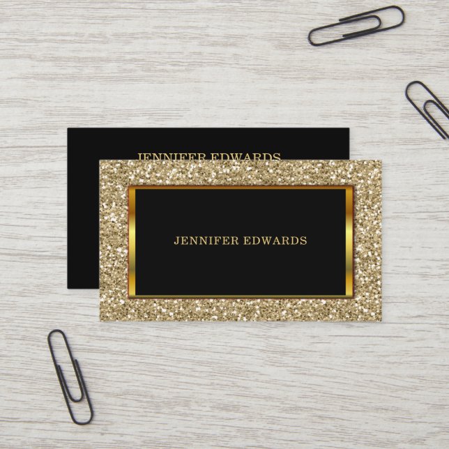 Carte De Visite Parties scintillant dorée moderne or élégant profe (Devant/Arrière en situation)