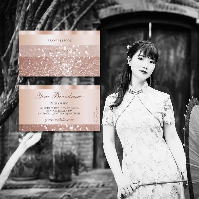 Carte De Visite Parties scintillant dorée Rose dorée  luxueuse (Créateur téléchargé)