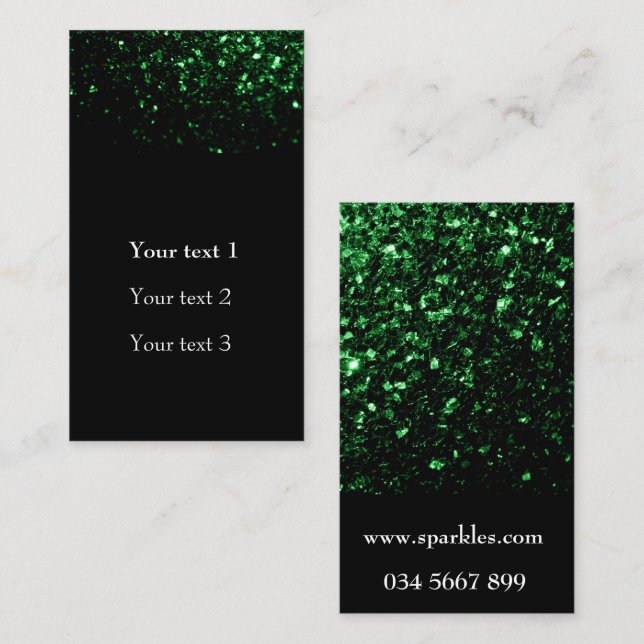 Carte De Visite Parties scintillant dorée vert foncé brille noir (Devant / Derrière)