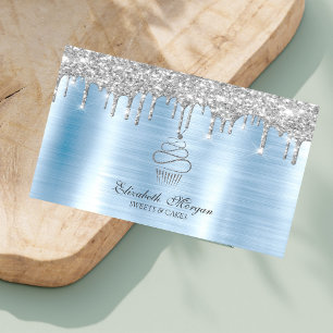 Carte De Visite Parties scintillant Drives Argent Cupcake Boulange