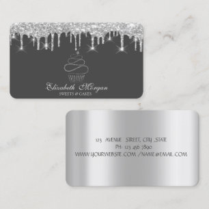Carte De Visite Parties scintillant Drives Argent Cupcake Boulange