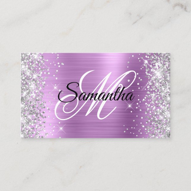 Carte De Visite Parties scintillant en argent brillant Lavender Fo (Devant)