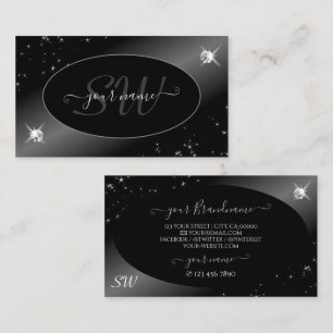 Carte De Visite Parties scintillant en argent noir de luxe Stars B