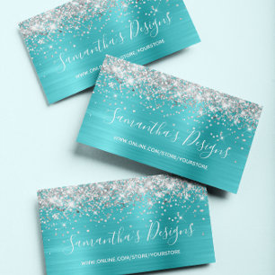 Carte De Visite Parties scintillant en argent Turquoise Blue Foil 