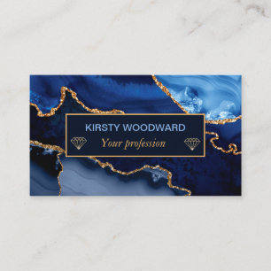 Carte De Visite Parties scintillant en marbre Bleu et Faux Or