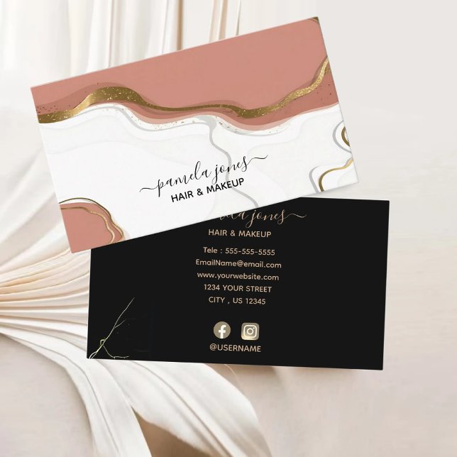 Carte De Visite Parties scintillant en marbre rose vif Monogramme  (Blush Pink Gold Glitter Marble Agate Monogram Business Card)